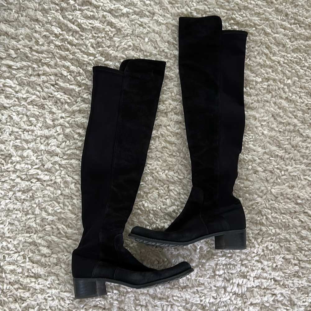 Stuart weitzman reserve black suede and elastic 50/50 5050 block heel boots 6 *